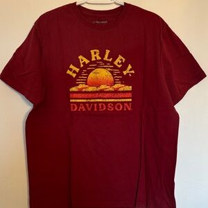 Harley-Davidson Men's Burgundy and Yellow Tee